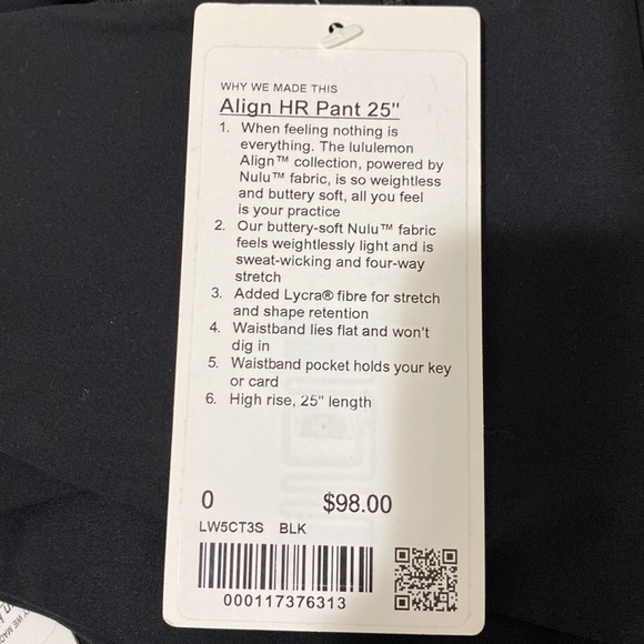 NWT Lululemon Align HR Pant 25” in Black - Picture 4 of 5